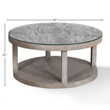 Parker House Crossings Serengeti Round Glass Top Cocktail Table Sandblasted Fossil Grey Solid Mango SER#11