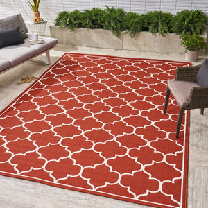 Christopher Knight Home® - Noble House - Thornhill Indoor/ Outdoor Geometric 8 X 11 Area Rug, Red and Ivory