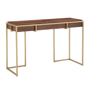 Homelegance By Top-Line Piper Natural Finish Gold Metal 1-Drawer Desk Gold Engineered Wood