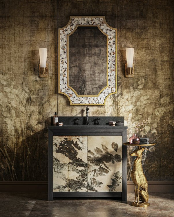 Currey & Company Bonaz Brass Bath Wall Sconce - Sculptural Design With Soft Glow, Dimmable And Damp Rated Accent Light Gold Glass ,Brass 5800-0067-currey-company