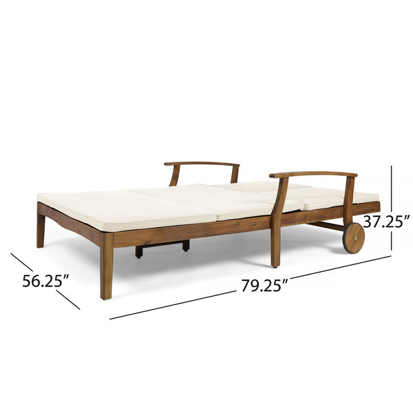 English Elm Christopher Knight Home® - Perla Double Chaise Lounge - Elegant Cream Acacia Wood For Poolside Relaxation & Adjustable Comfort 63357.00CRM