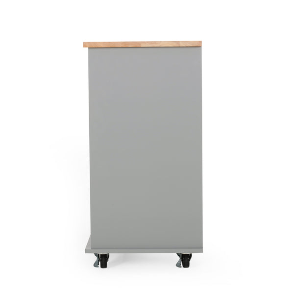 English Elm Christopher Knight Home® - Kitchen Island Cart with Rubberwood Top, Rolling Storage Cabinet with Drawers & Locking Casters Grey 67757.00NATGRY