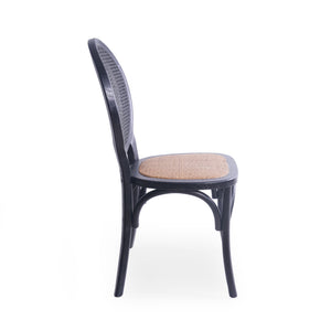 English Elm Dining Chairs Set of 2 Solid Elm Wood with Pressed Cane Mid-century Style 66146.00BLK