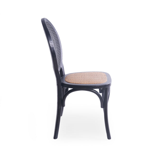 English Elm Dining Chairs Set of 2 Solid Elm Wood with Pressed Cane Mid-century Style 66146.00BLK