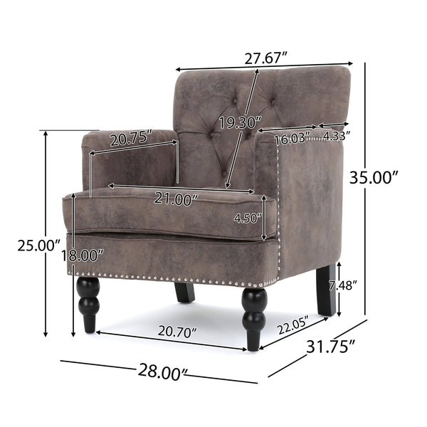 English Elm Christopher Knight Home® - HARRISON Tufted Club Chair with Diamond-Stitched Back, Nailhead Trim and Turned Birch Legs for Comfort and Style Grey+Brown 53444.00MFDBN