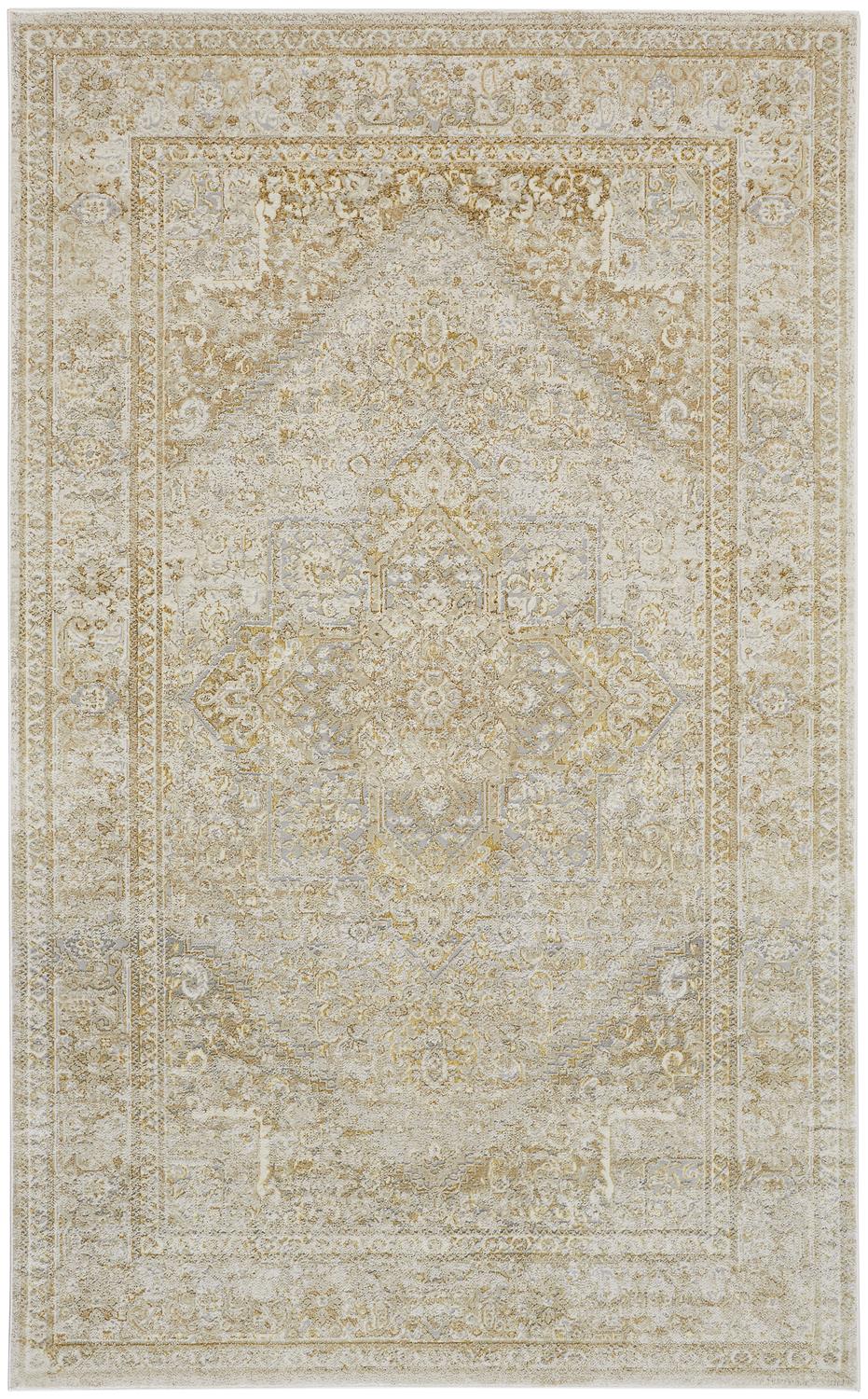 Feizy Rugs Aura Contemporary High-low Pile Rug In Gold And Champagne - Durable, Elegant Design For Any Space Ivory,Gold Polyester,Polypropylene Aur3734fbrngldg22