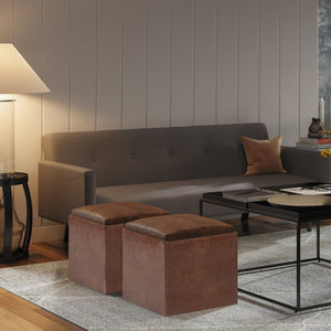 English Elm Rockwood Cube Storage Ottoman With Tray - Stylish Distressed Brown Faux Leather For Modern Spaces B136P159099-GIGA