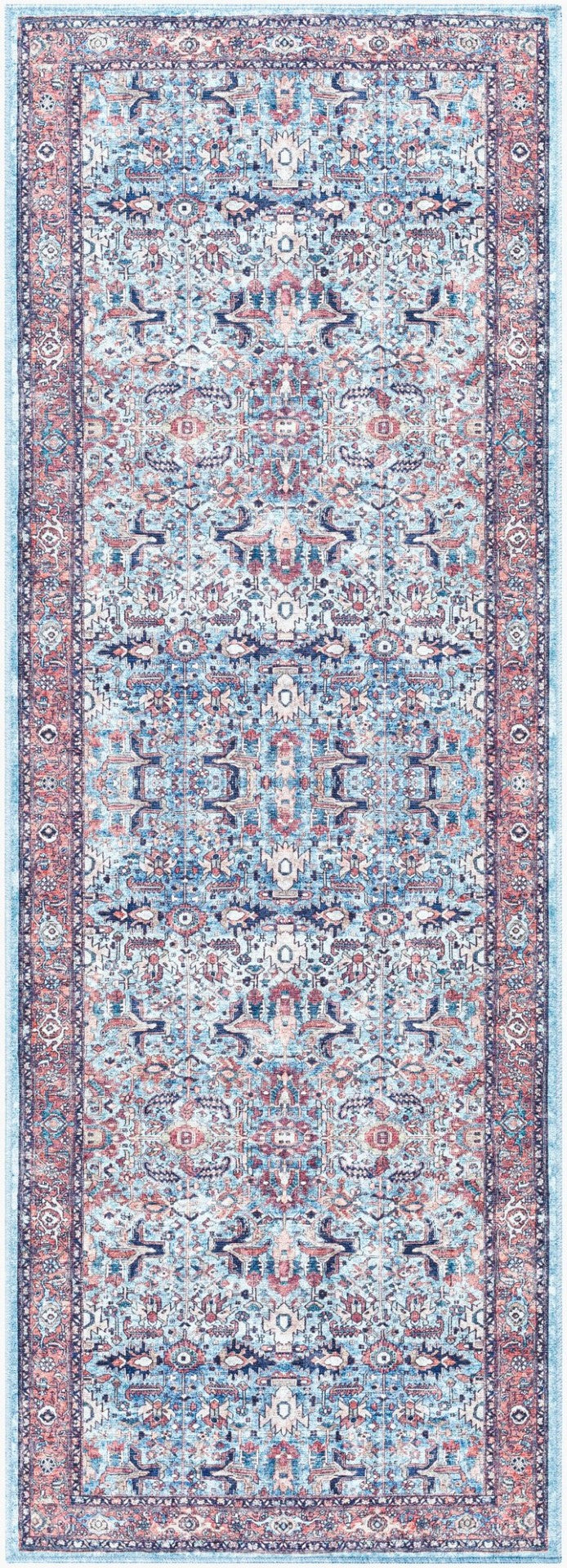 Livabliss Georgina Flatweave Runner Rug Polyester Machine Woven for Hallway or Entryway Denim, Brown 2'7" x 12' GOR2304-2712
