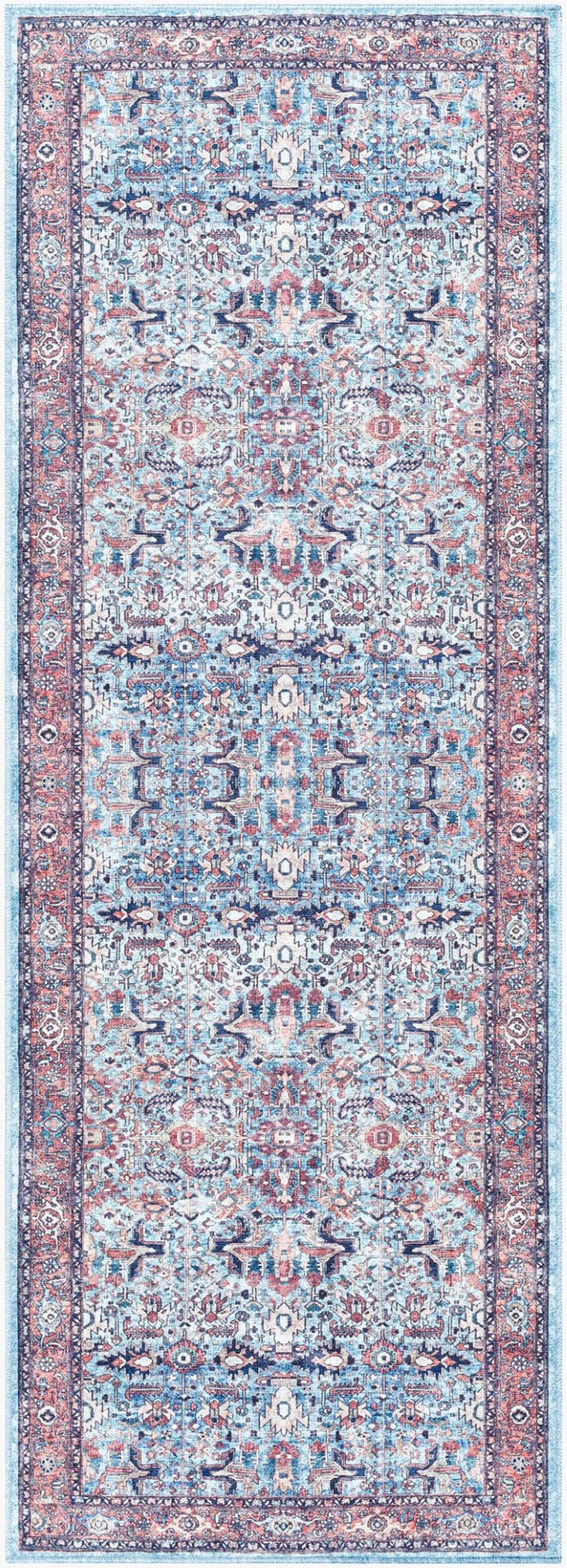 Livabliss Georgina Flatweave Runner Rug Polyester Machine Woven for Hallway or Entryway Denim, Brown 2'7" x 12' GOR2304-2712