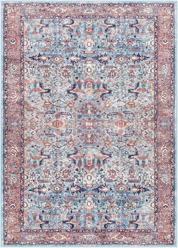 Livabliss Georgina Flatweave Runner Rug Polyester Machine Woven for Hallway or Entryway Denim, Brown 6'7" x 9' GOR2304-679