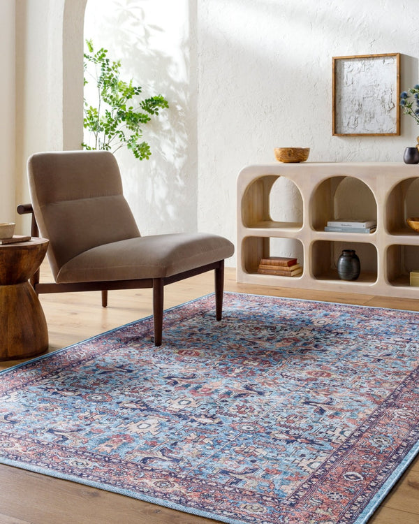 Livabliss Georgina Flatweave Runner Rug Polyester Machine Woven for Hallway or Entryway Denim, Brown 6'7" x 9' GOR2304-679