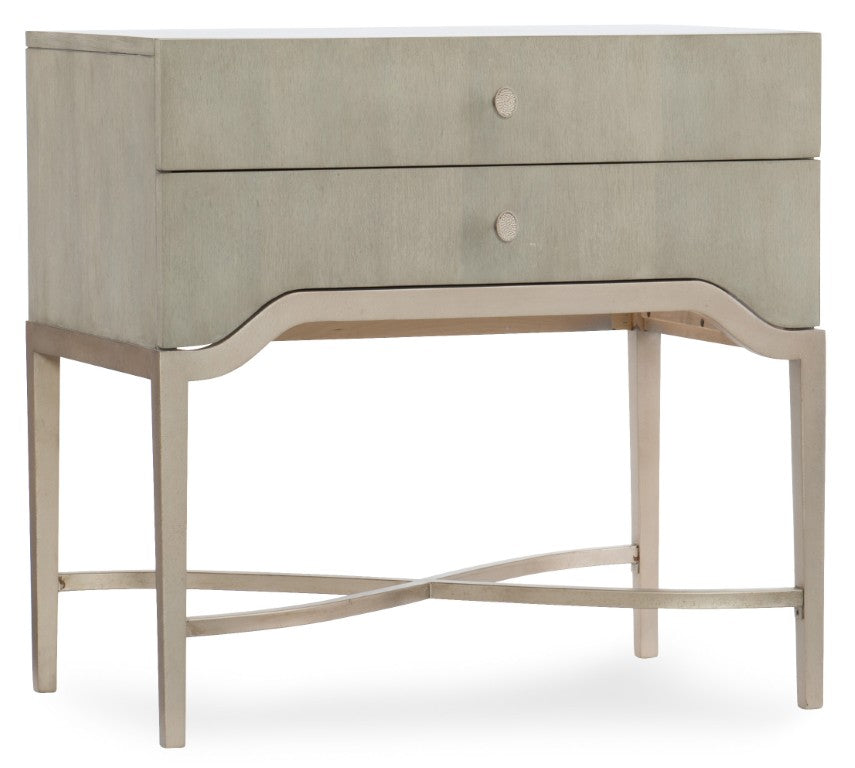Hooker Furniture Elixir Textured Walnut Two-Drawer Nightstand With Champagne Silver Accents And Smooth-Glide Storage 5990-90016-LTWD