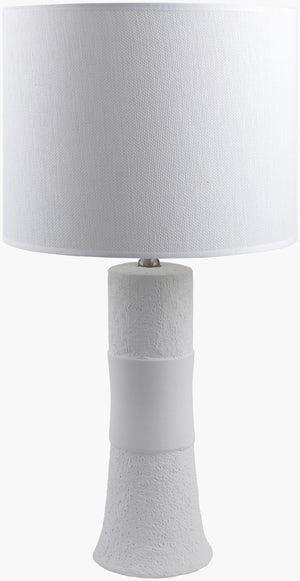 Surya Goshen 27" Modern Ceramic Accent Table Lamp With Classic White Linen Shade For Elegant Home Decor Body, White,Shade, White,Finial, Metallic ,Silver,Harp, Metallic ,Nickel,Cord, Translucent Ceramic,Linen,Linen,Nickel Gos-001