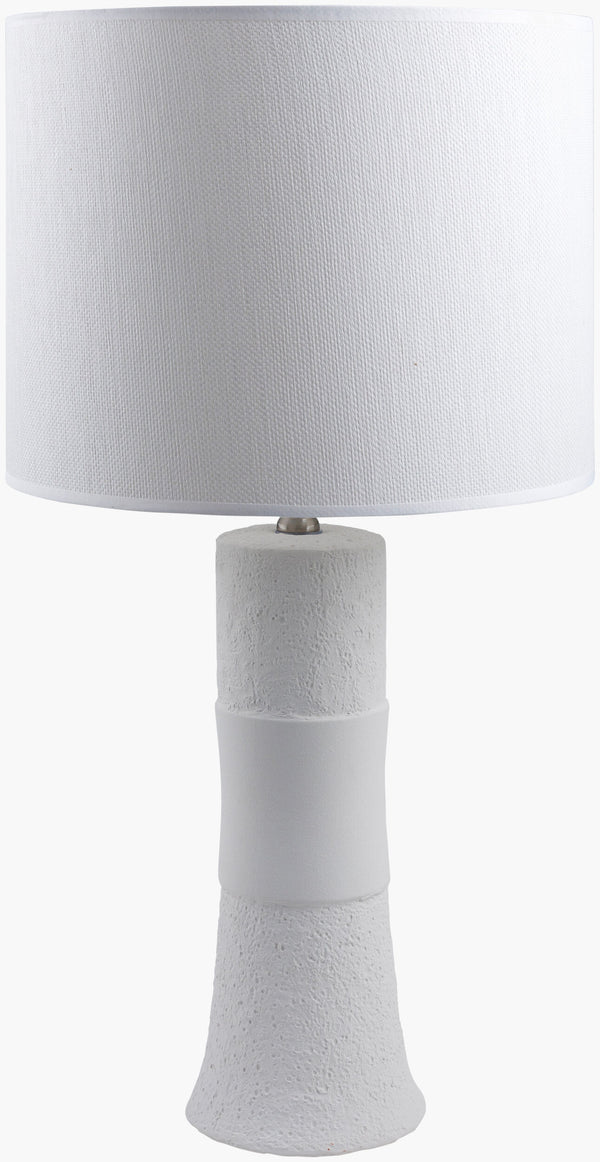 Surya Goshen 27" Modern Ceramic Accent Table Lamp With Classic White Linen Shade For Elegant Home Decor Body, White,Shade, White,Finial, Metallic ,Silver,Harp, Metallic ,Nickel,Cord, Translucent Ceramic,Linen,Linen,Nickel Gos-001