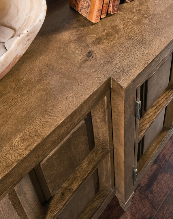 Hooker Furniture Melange Nikos Oak Breakfront Credenza with Bronze Hardware and Wire Management 628-85754-82