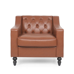English Elm Christopher Knight Home® - CLUB CHAIR with Button Tufted Diamond Stitching, Sloped Arms & Birch Wood Legs for Modern Comfort Light Brown 30.5 L x 25.75 W x 21.25 H 71214.00COGN