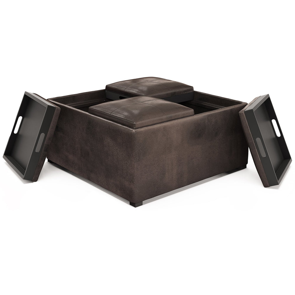 English Elm Avalon - Multi-Functional Square Storage Ottoman In Distressed Brown Faux Leather For Modern Spaces B136P159749