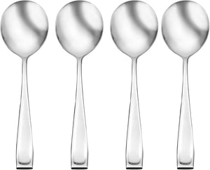 Lenox Oneida Moda Fine Flatware Soup Spoons, Set of 4 Metallic, STAINLESS METAL T711004N