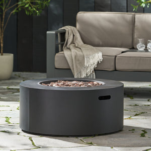English Elm 32" Round Propane Fire Pit 40000 Btu Powder Coated Iron Outdoor Patio Centerpiece 67759.00DGRY-40K