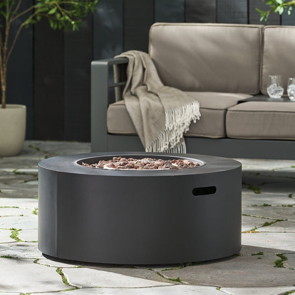 English Elm 32" Round Propane Fire Pit 40000 Btu Powder Coated Iron Outdoor Patio Centerpiece 67759.00DGRY-40K