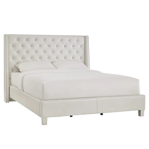 Homelegance By Top-Line Vaughn Faux Leather Crystal Tufted Bed Ivory White Faux Leather