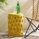 Christopher Knight Home® - Noble House - Selen Outdoor 12 Inch Diameter Matte Yellow Iron Side Table