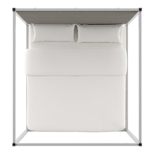 Homelegance By Top-Line Marcel Chrome Finish Metal Canopy Bed with Linen Panel Headboard Chrome Metal