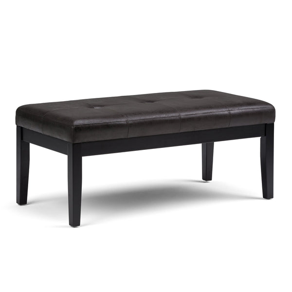 English Elm Lacey Tufted Ottoman Bench - Distressed Black Vegan Leather For Stylish Entryway & Living Room Use B136P159206