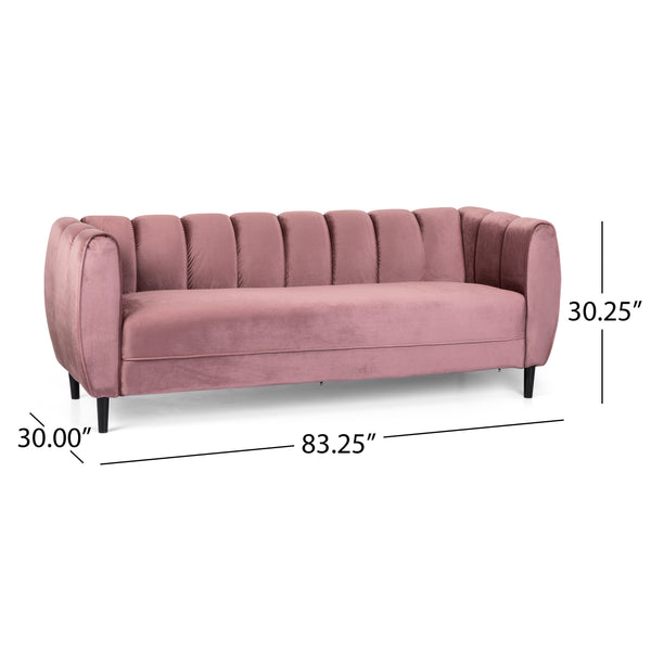 English Elm Miranda Channel Stitch Velvet Sofa Glam Living Room Seating with Tapered Birch Legs Blush 68604.00ABLSH_68604.00BBLSH