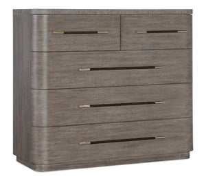 Hooker Furniture Modern Mood Bachelor's Chest With Felt & Cedar Linings, Leather-Wrapped Pulls, Rounded Contemporary Silhouette Medium Brown 6850-90017-89