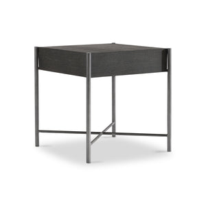 Bernhardt Bernhardt Wire-Brushed Oak Side Table With Textured Steel Base, Floating Top & X-Stretcher Accent 360126