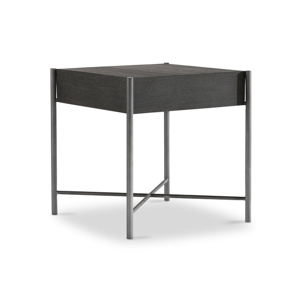 Bernhardt Bernhardt Wire-Brushed Oak Side Table With Textured Steel Base, Floating Top & X-Stretcher Accent 360126