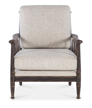 Hooker Furniture Prairie Upholstered Chair With Spindle Arms, Jude Fabric, Ribbed Carved Details, Americana Molasses Finish CC507-410-89