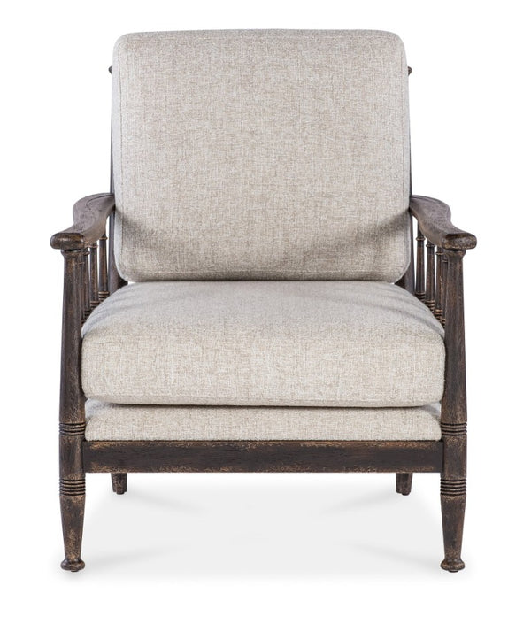 Hooker Furniture Prairie Upholstered Chair With Spindle Arms, Jude Fabric, Ribbed Carved Details, Americana Molasses Finish CC507-410-89