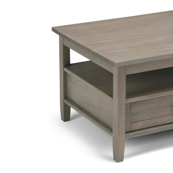 English Elm Warm Shaker Solid Wood Coffee Table - 48" Distressed Grey With Hidden Storage & Classic Style B136P159699-GIGA