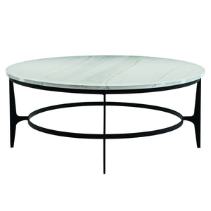 Bernhardt Bernhardt Avondale Round Cocktail Table With Faux Marble Top On Blackened Steel Sculptural Base 470015