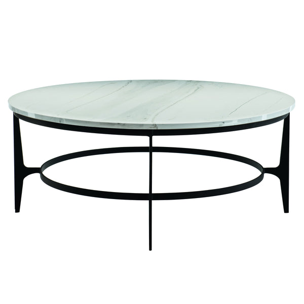 Bernhardt Bernhardt Avondale Round Cocktail Table With Faux Marble Top On Blackened Steel Sculptural Base 470015