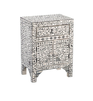 English Elm Steve Silver - Fowler Hand-Carved Accent Cabinet in Pearl Silver and Lilac Gray Bone Inlay, 28"L x 21.25"W x 16"H B081P157253