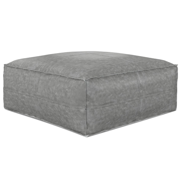 English Elm Brody Large Square Pouf - Distressed Grey Vegan Leather Coffee Table, Extra Seating & Footrest B136P159350