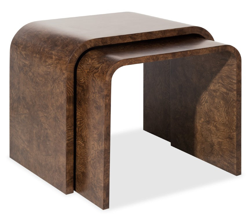 Hooker Furniture Archives Nesting Tables With Classic Walnut Ash Burl Veneer, 2-Piece Space-Saving End Tables Set 6123-80313-89
