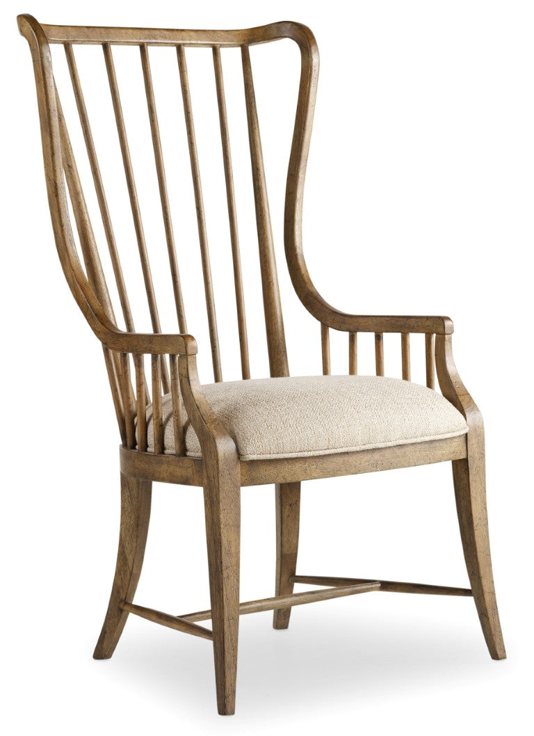 Hooker Furniture Sanctuary Tall Spindle Arm Chair With Upholstered Seat, Antique Hickory Finish — Rustic Windsor Style 5401-75400