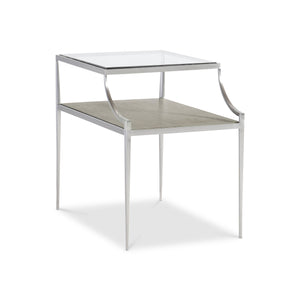 Bernhardt Bernhardt Cornelia Bi-Level Glass Side Table With Nebbia Wood Shelf Brushed Stainless Steel Legs 331121