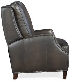 Hooker Furniture Kerley Handcrafted Push-Back Recliner In Sarzana Top-Grain Leather With Dark Walnut Base For Comfort Grey RC260-PB-095