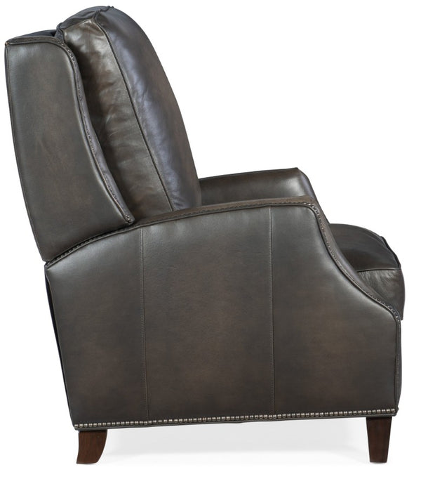 Hooker Furniture Kerley Handcrafted Push-Back Recliner In Sarzana Top-Grain Leather With Dark Walnut Base For Comfort Grey RC260-PB-095
