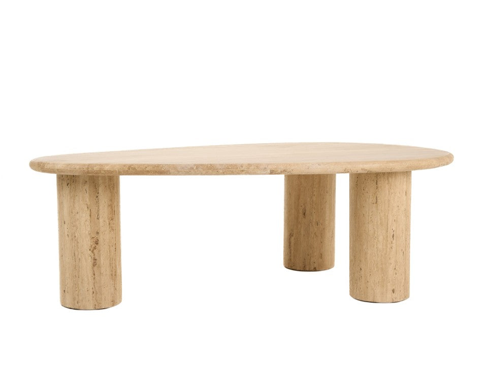 VIG Furniture Gracemont Sculptural Travertine Coffee Table — Freeform Natural Marble Top, Warm Beige Veining, Sturdy Legs VGBR-SBA-4962