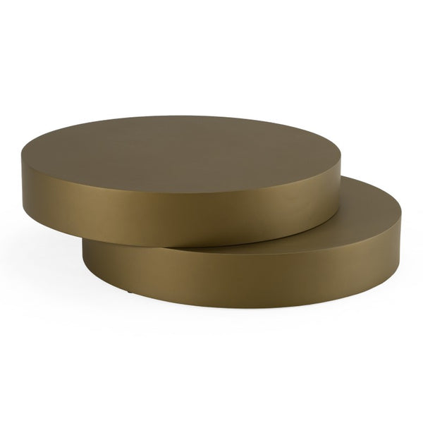 VIG Furniture Grayson Glam Brushed Bronze Asymmetrical Double Round Coffee Table — Metallic Sculptural Centerpiece VGODLZ-218C