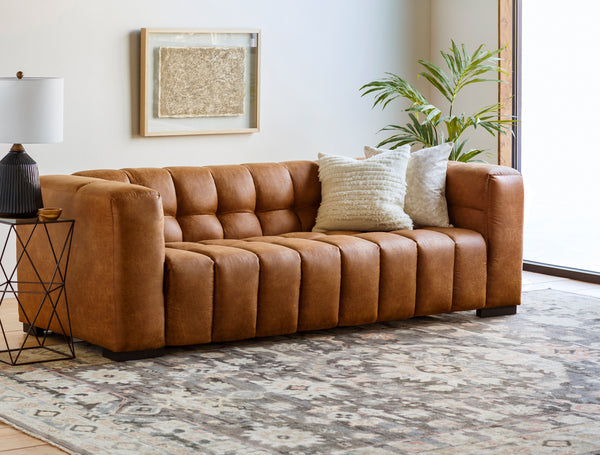 Grenoble GRB-003 29"H x 94"W x 34"D Sofa GRB-003  Upholstery: Medium Brown; Base: Black Surya