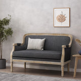 Christopher Knight Home® - Noble House - Trask French Country Fabric Upholstered Loveseat, Charcoal and Natural