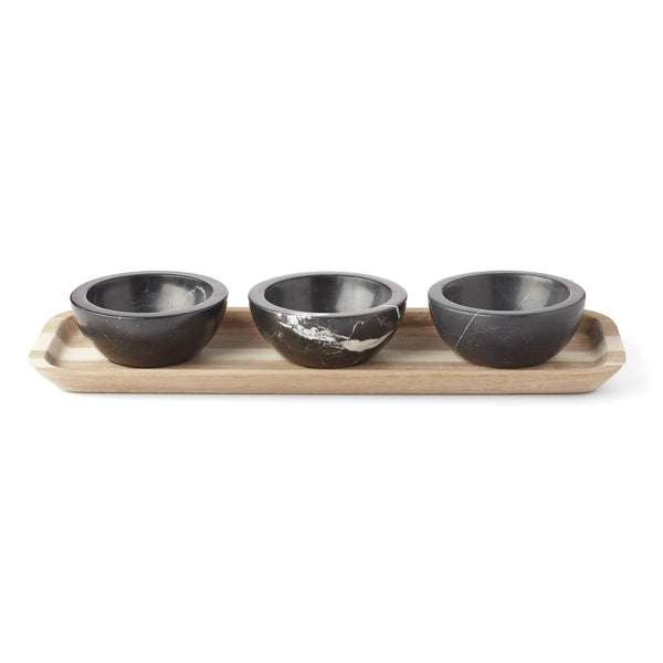 Lenox LX Collective Tray with 3 Dip Bowls Black, WHITE MARBLE,STONE 895306