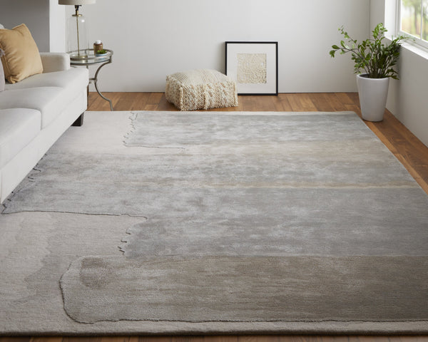 Feizy Rugs Anya Modern Watercolor-inspired Hand-tufted Wool And Viscose Rug For Contemporary Spaces Ivory,Gray Wool,Viscose Any8921fgryivye10